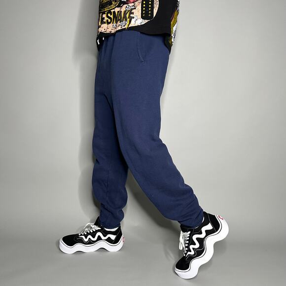 Vintage 90s Hanes Sweatpants Mens M Navy Blue Cotton Joggers Made in USA - Picture 1 of 4